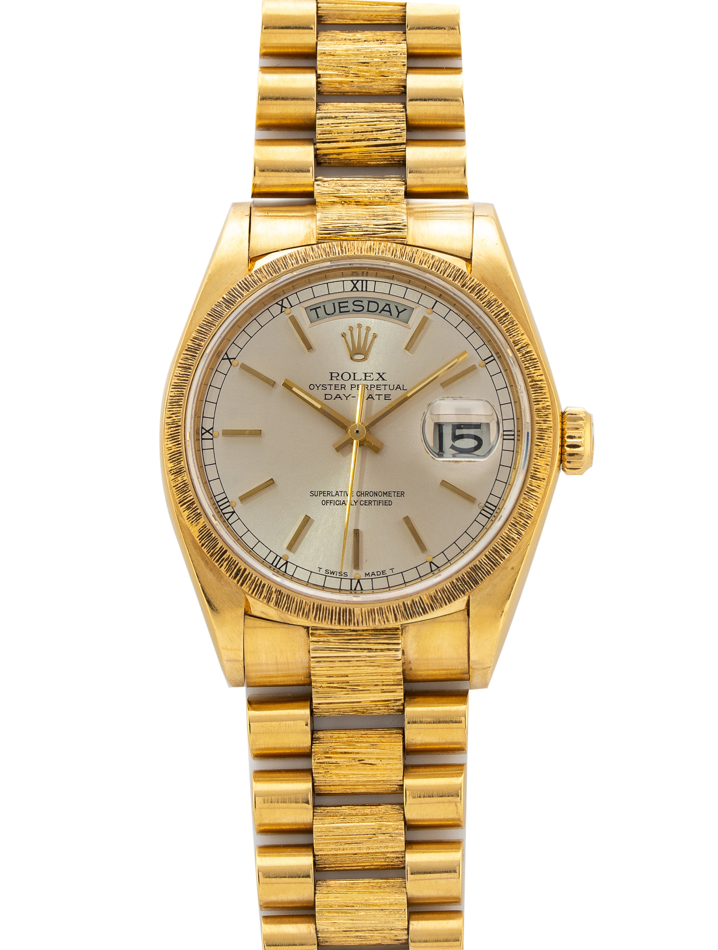 Rolex Vintage Day Date 'Bark' 18038 36mm 18k Yellow Gold - Time Capsule 100% Complete