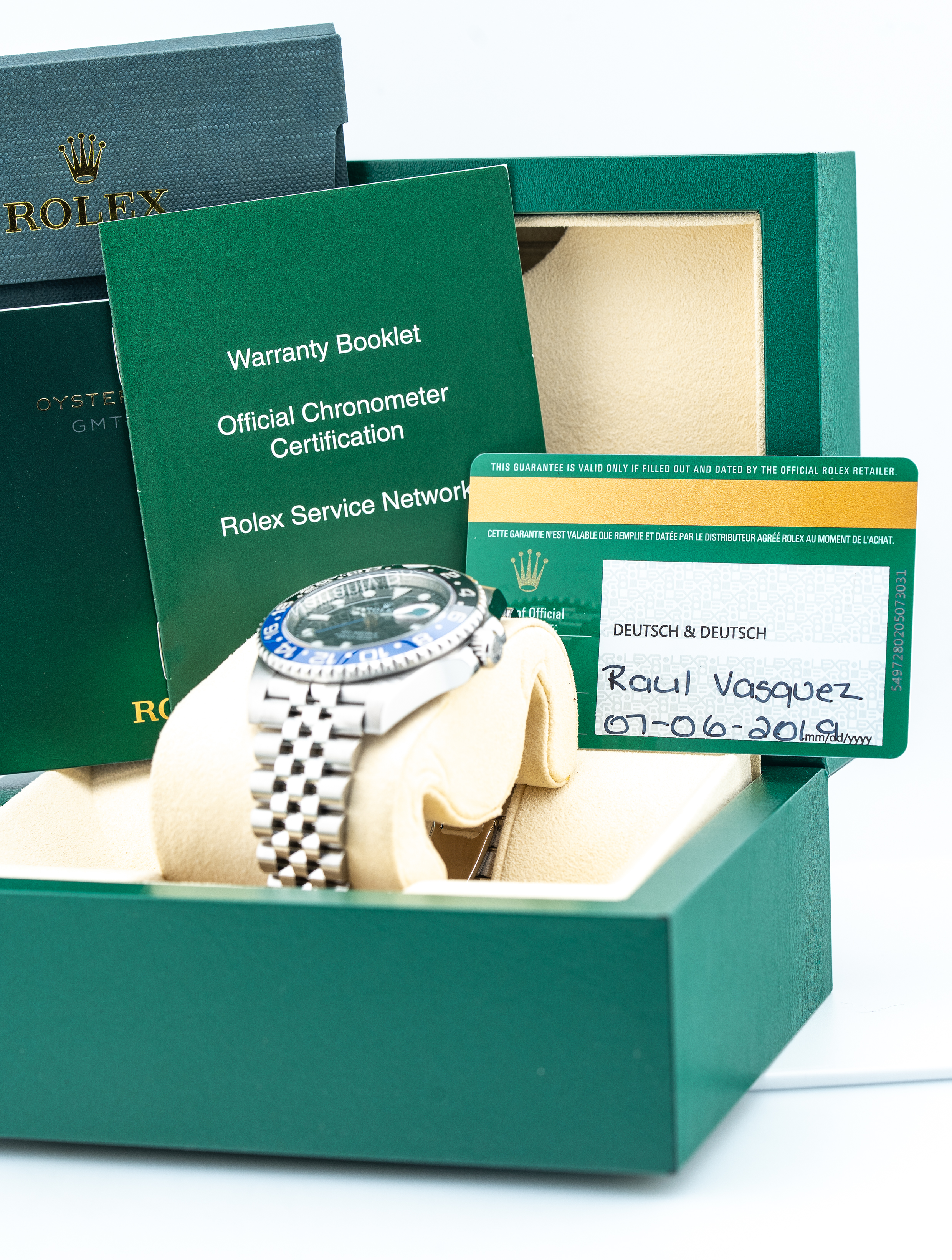 Rolex GMT-Master II 'Batgirl' Black/Blue Ceramic Bezel w Jubilee Bracelet - 100% Complete