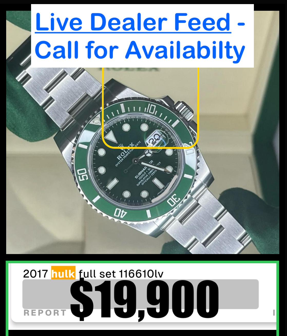 Rolex Submariner 'Hulk' 40mm Stainless Steel GREEN Ceramic Bezel GREEN Dial 116610 - Complete Set