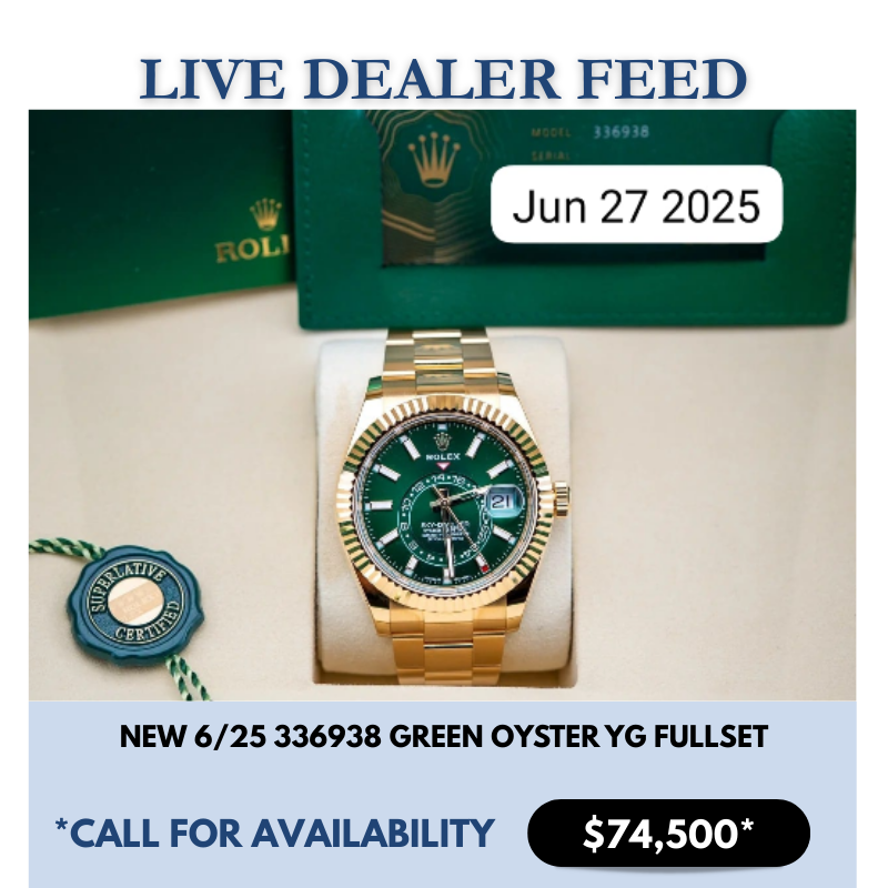 Rolex Sky-Dweller 18k Yellow Gold GREEN Dial Oyster Bracelet - Brand New