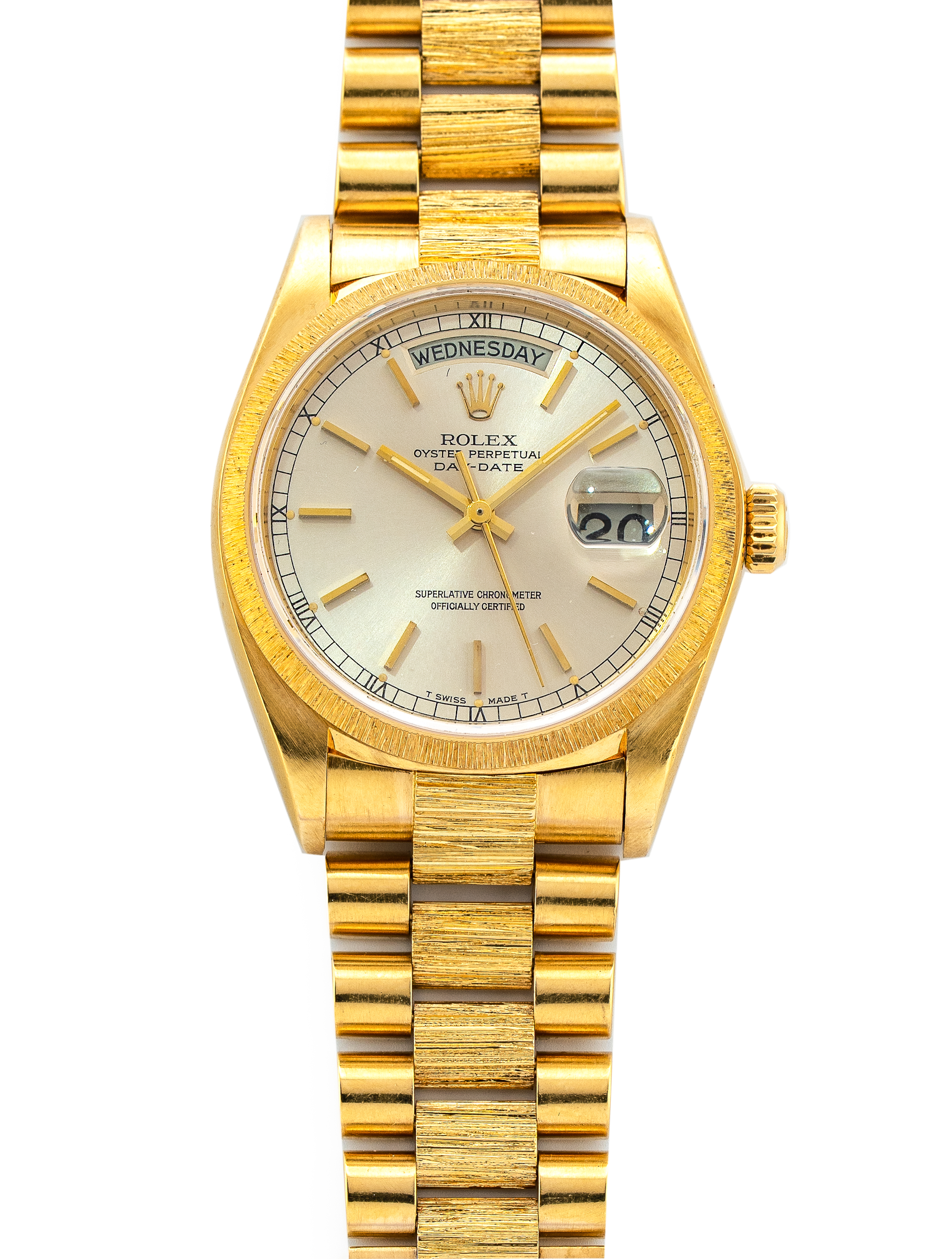 Rolex Vintage Day Date 'Bark' 18038 36mm 18k Yellow Gold - Time Capsule 100% Complete