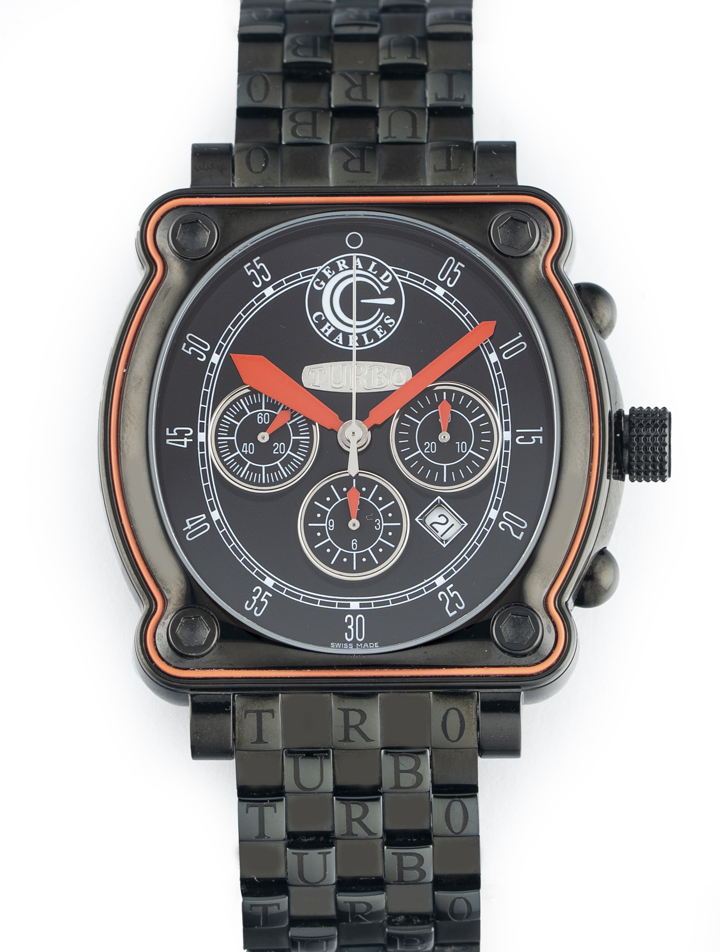 Gerald Charles (Gerald Genta) Turbo Chronograph PVD Stainless Steel w PVD Bracelet