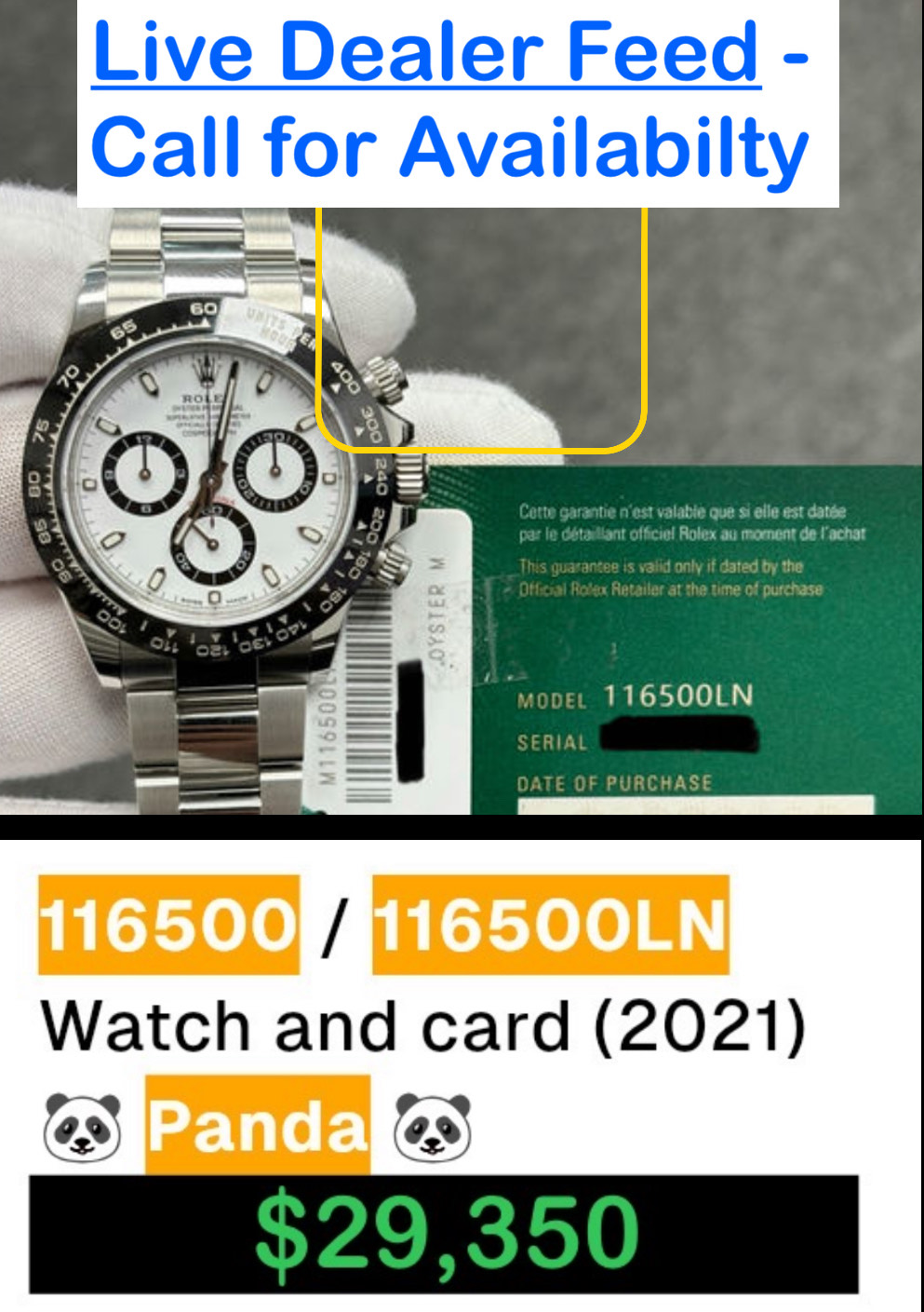 Rolex Daytona Chronograph 'Panda' 116500 White Dial - Live Dealer Feed.....