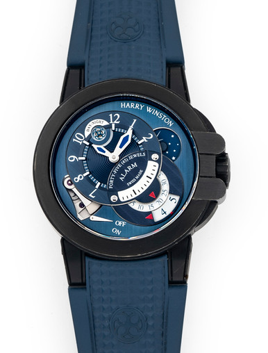 Harry Winston Zalium Project Z6 Alarm 44 Black DLC BLUE DIAL